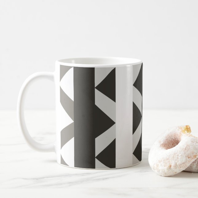 Contemporary Grey White Triangle Stripe Pattern Coffee Mug (With Donut)