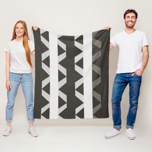 Contemporary Grey White Triangle Stripe Pattern    Fleece Blanket (In Situ)