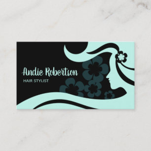 Contemporary Hair Stylist Teal and Black Business Card