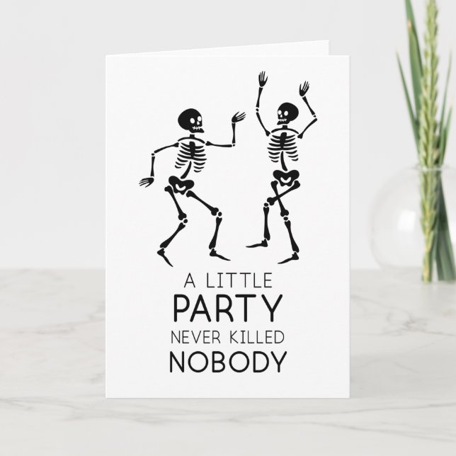 Contemporary Halloween dancing skeletons Card (Front)