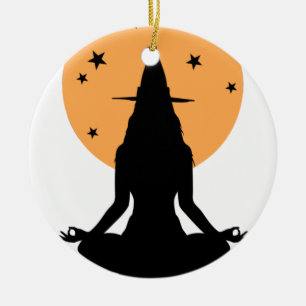 Contemporary Halloween yoga Witch Ceramic Ornament