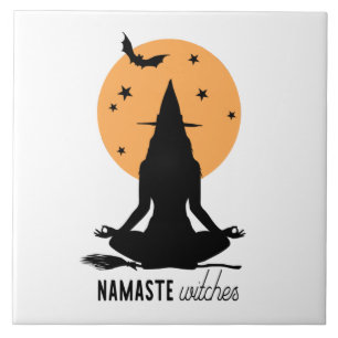 Contemporary Halloween yoga Witch Ceramic Tile