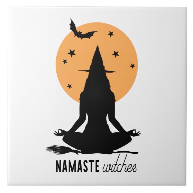 Contemporary Halloween yoga Witch Ceramic Tile (Front)