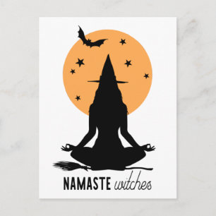 Contemporary Halloween yoga Witch Postcard