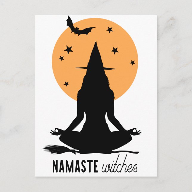 Contemporary Halloween yoga Witch Postcard (Front)