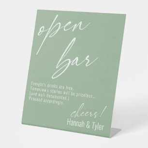 Contemporary Handwriting Funny Sage Green Open Bar Pedestal Sign