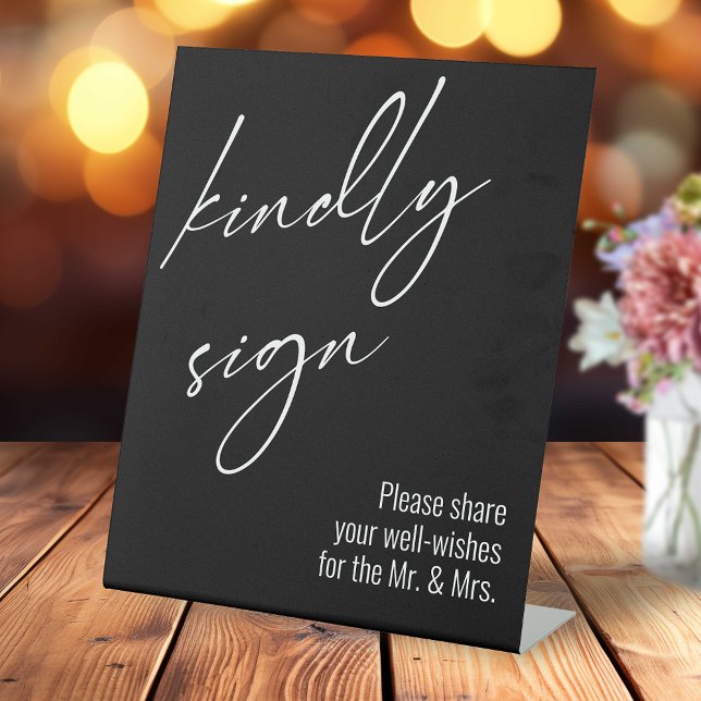 Contemporary Handwriting "Kindly Sign" Black Pedestal Sign (Creator Uploaded)