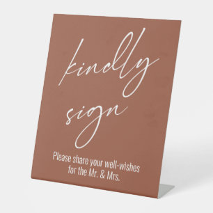 Contemporary Handwriting "Kindly Sign" Terracotta Pedestal Sign