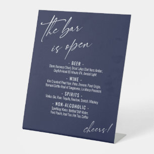 Contemporary Handwriting Navy Blue Open Bar Menu Pedestal Sign
