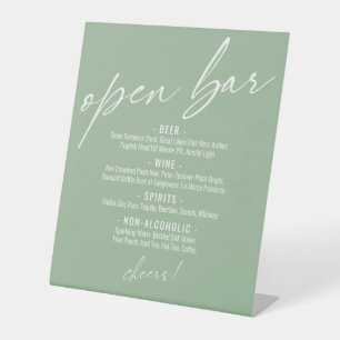 Contemporary Handwriting Sage Green Open Bar Menu Pedestal Sign