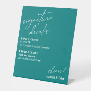 Contemporary Handwriting Signature Drinks Teal Pedestal Sign