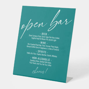 Contemporary Handwriting Simple Teal Open Bar Menu Pedestal Sign