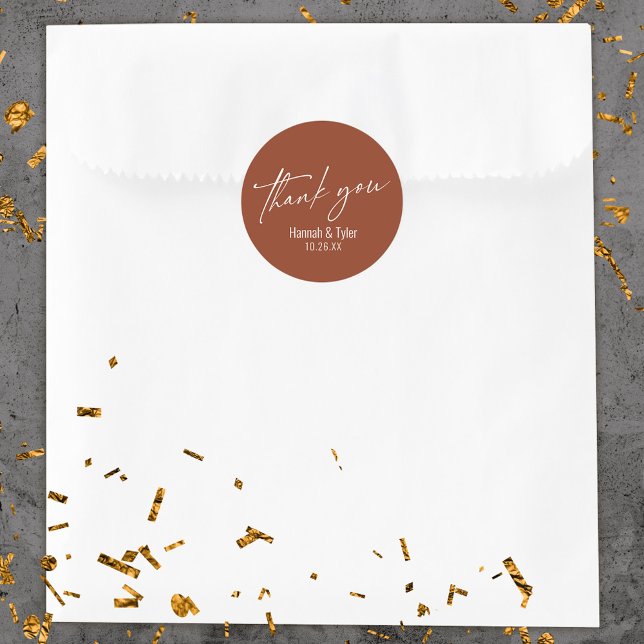 Contemporary Handwriting Terracotta Thank You Classic Round Sticker (Creator Uploaded)