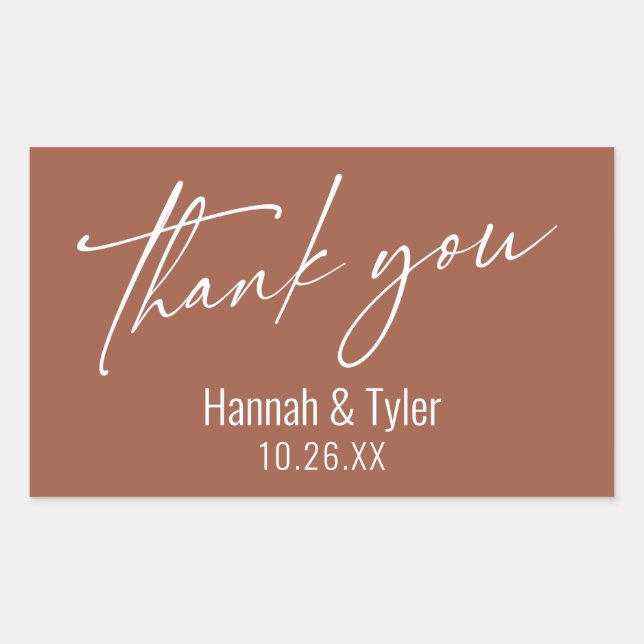 Contemporary Handwriting Thank You Terracotta Rectangular Sticker (Front)