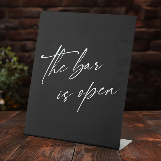 Contemporary Handwriting The Bar is Open Black Pedestal Sign (Creator Uploaded)