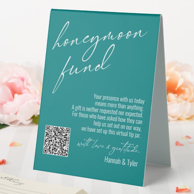 Contemporary Honeymoon Fund QR Code Teal (In SItu (Wedding))