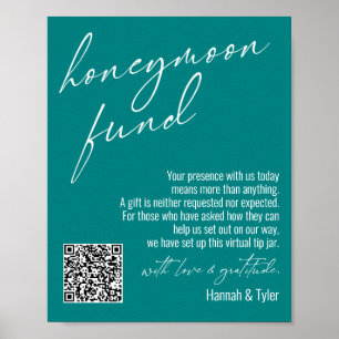 Contemporary Honeymoon Fund QR Code Teal Sign