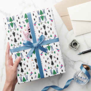 Contemporary illustrations of a ski resort wrapping paper