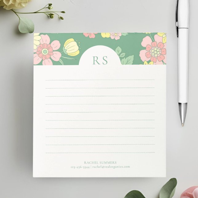Contemporary Initials Boho Floral Lined Notepad (Creator Uploaded)