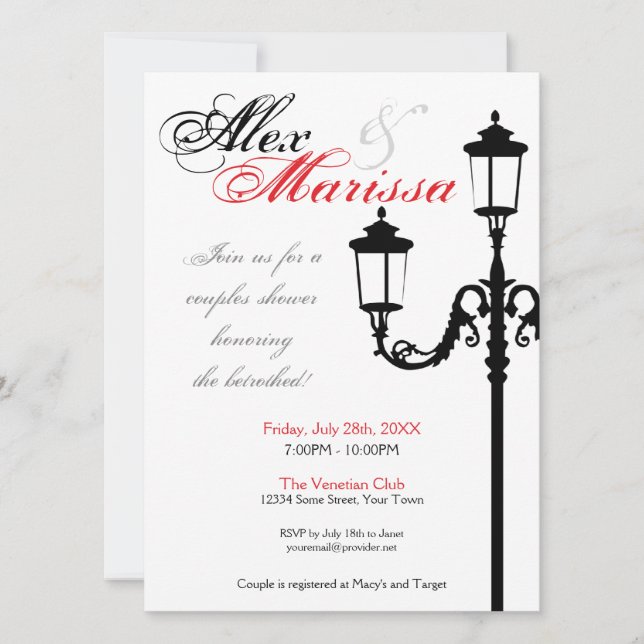 Contemporary Italian Lamp Post Invitation (Front)
