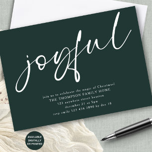 Contemporary Joyful Script Christmas Party Green Invitation