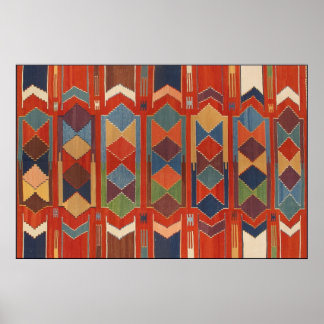 Contemporary Kilim Pattern Orange Blue Green Poster