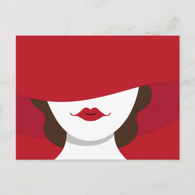 Contemporary Lady in Red Hat Postcard (Front)