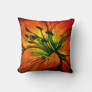 contemporary large abstract yellow orange flower cushion