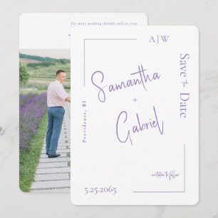 Contemporary Lavender Photo Wedding Save the Date 