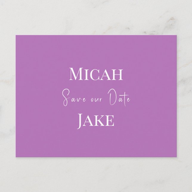 Contemporary Lavender  Wedding Save our Date Postcard (Front)