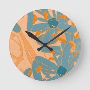 Contemporary Leaf Design in Peach bdge Round Clock