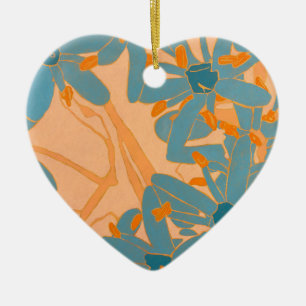 Contemporary Leaf Design in Peach Ceramic Ornament