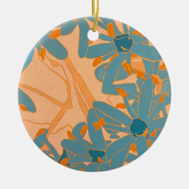 Contemporary Leaf Design in Peach Ceramic Ornament (Front)
