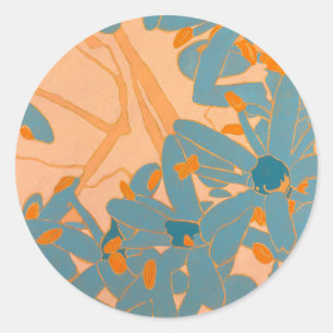 Contemporary Leaf Design in Peach  Classic Round Sticker