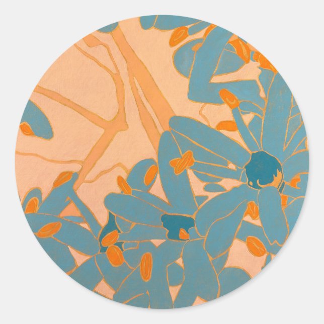 Contemporary Leaf Design in Peach  Classic Round Sticker (Front)