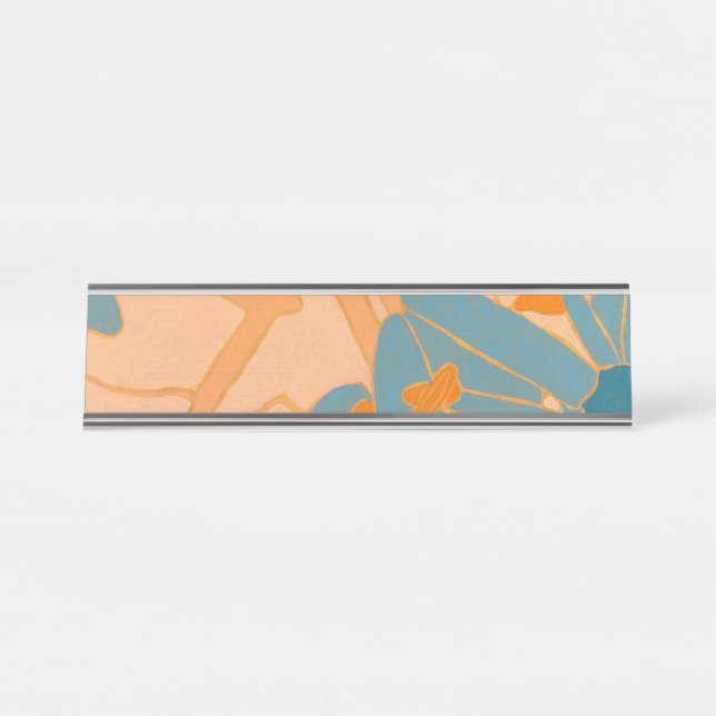 Contemporary Leaf Design in Peach Desk Name Plate (Front)