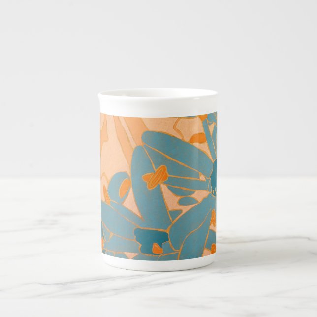 Contemporary Leaf Design in Peach Label Bone China Mug (Front)