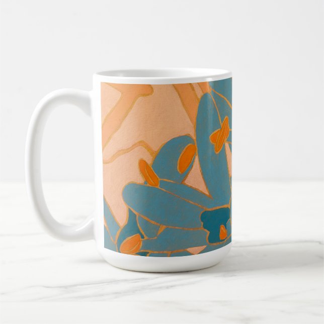 Contemporary Leaf Design in Peach Label Coffee Mug (Left)