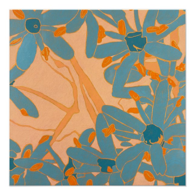 Contemporary Leaf Design in Peach Poster (Front)