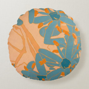 Contemporary Leaf Design in Peach  Round Cushion