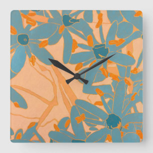Contemporary Leaf Design in Peach Square Wall Clock
