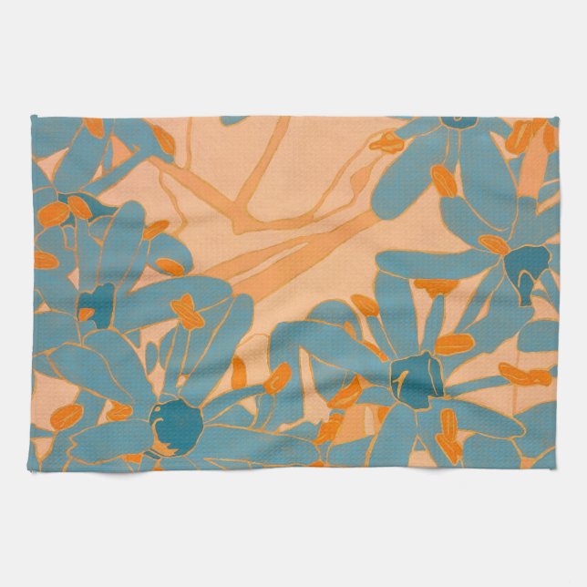 Contemporary Leaf Design in Peach  Tea Towel (Horizontal)
