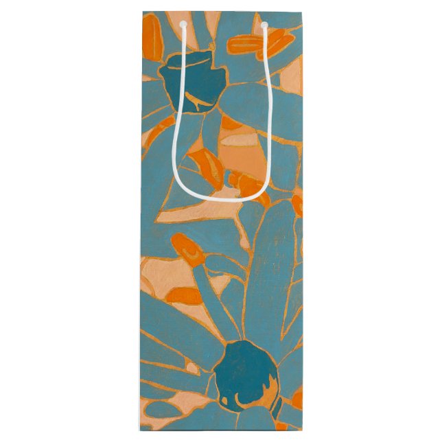 Contemporary Leaf Design in Peach  Wine Gift Bag (Front)