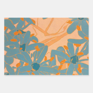 Contemporary Leaf Design in Peach Wrapping Paper Sheet