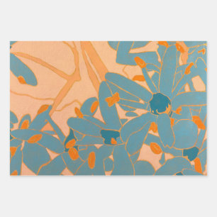 Contemporary Leaf Design in Peach  Wrapping Paper Sheet