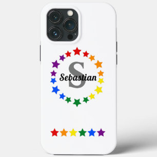 Contemporary LGBT Gay Pride Stars Monogram & Name iPhone 13 Pro Max Case