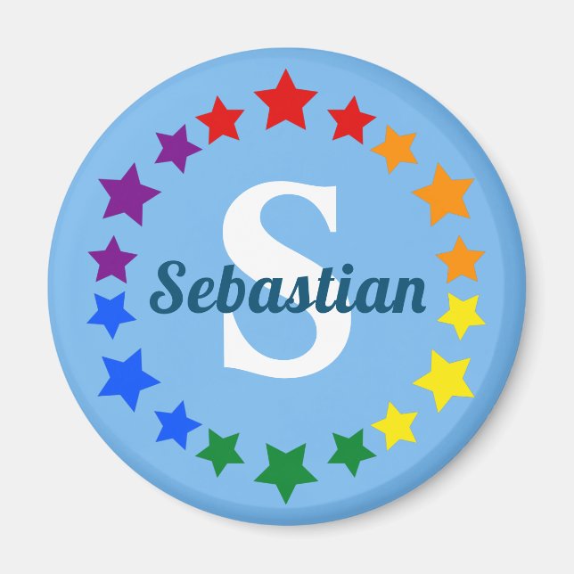 Contemporary LGBT Gay Pride Stars Monogram & Name  Magnet (Front)