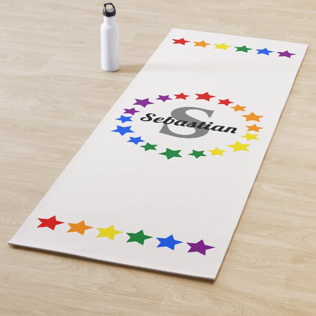 Contemporary LGBT Gay Pride Stars Monogram & Name  Yoga Mat (In Situ)