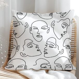 Contemporary Line Art Drawing Faces Cushion