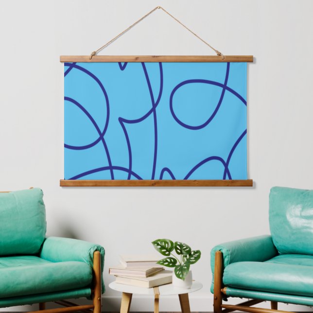 Contemporary Line Art in Blue Hanging Tapestry (Living Room)